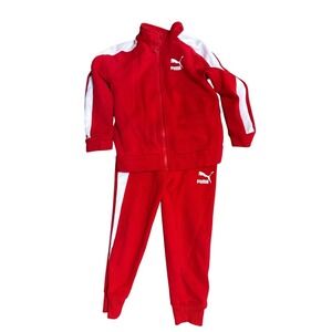 Kids Puma Red White Tracksuit Set Jacket Pants Logo Size 5